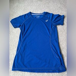 ASICS Motion Dry Women’s Circuit Warm Up Tee Shirt Blue Short Sleeve